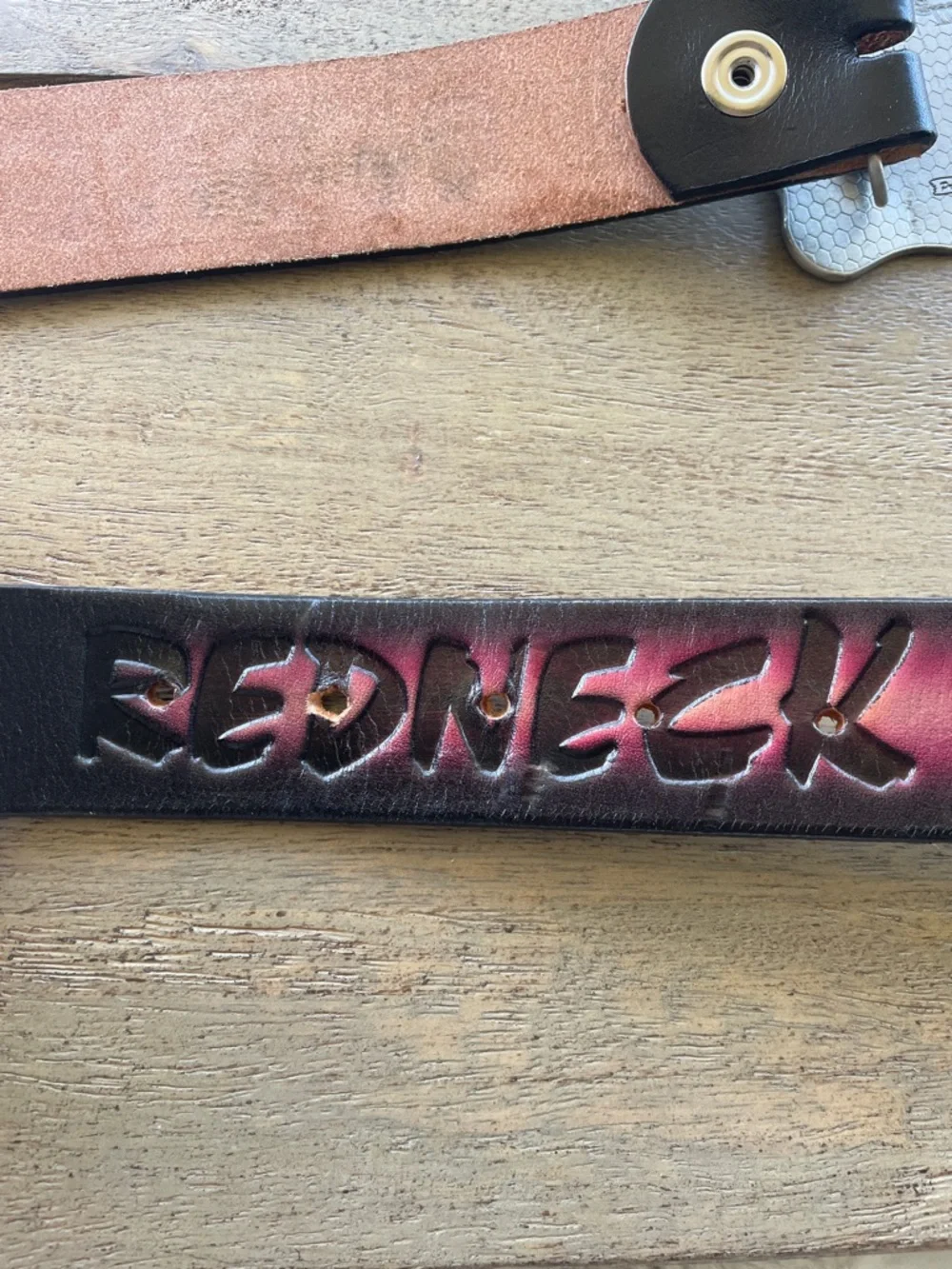 Leather Belt Redneck woman Buckle - Black/pink